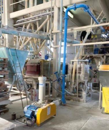 Wheat flour storage silos and packing line
